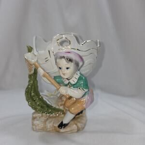 Vintage Ucagco Spil Vase Figurine 'Chasing Butterflies' Hand Painted Ceramic